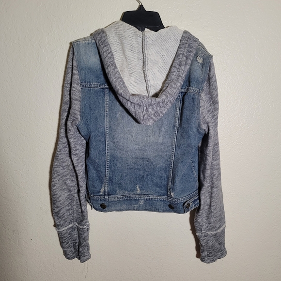 Free People | Distressed Denim Jacket S Grunge Hooded Streetwear Skater Hybrid - Picture 6 of 10
